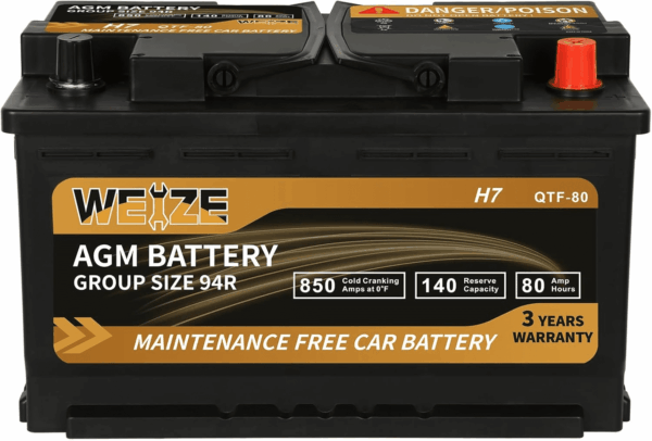 Platinum AGM Battery BCI Group 94R - 12V 80Ah H7 Size 94R Automotive Battery, 140RC, 850CCA, 36 Months Warranty