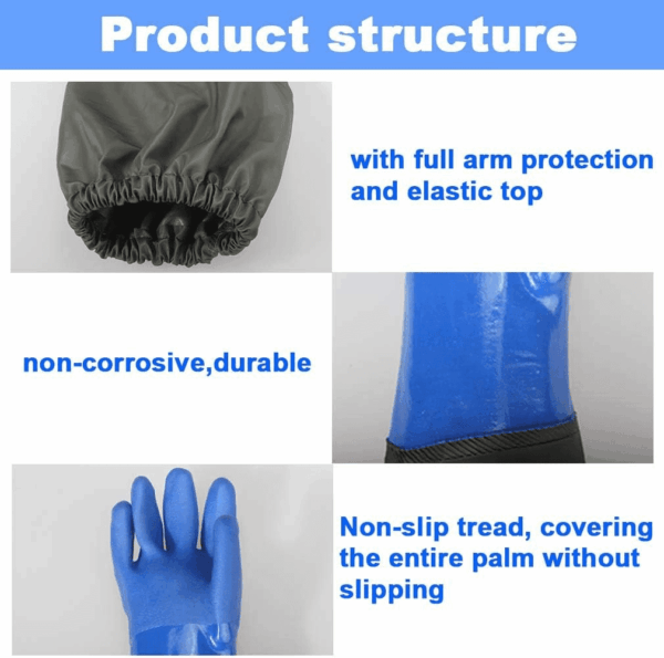 PVC Chemical Resistant , Long Rubber, Heavy Duty Waterproof Gloves for Chemical and Acid Work, 25 Inches, Large-(Blue) - Image 3