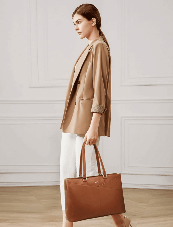 Laptop Tote Bag for Women 15.6 Inch Waterproof Leather Computer Bags Women Business Office Work Bag Briefcase Brown - Image 3