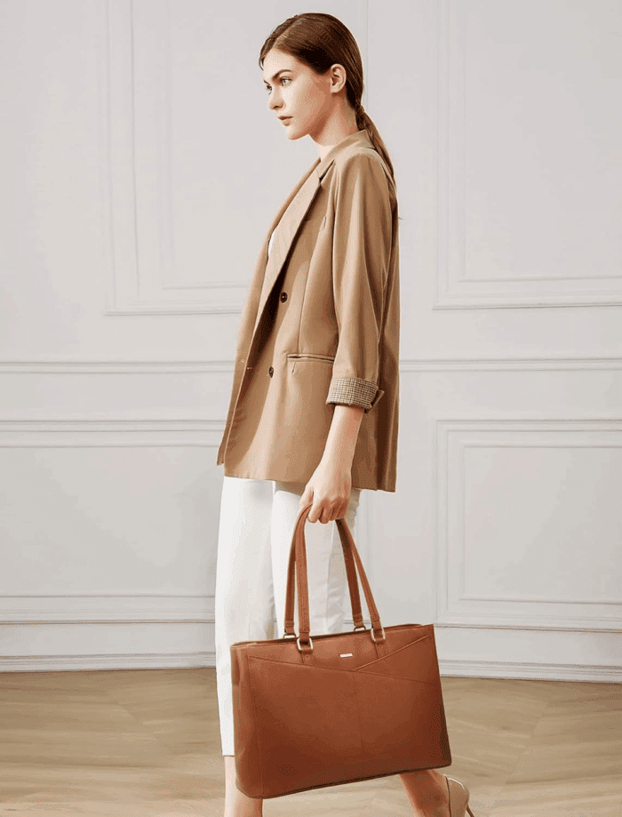 Laptop Tote Bag for Women 15.6 Inch Waterproof Leather Computer Bags Women Business Office Work Bag Briefcase Brown - Image 3