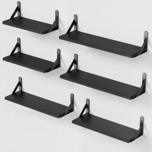 Wall Shelves Set of 6, Wood Floating Shelves for Decor, Rustic Farmhouse for Bedroom, Bathroom Storage, Book Shelves for Living Room, Black