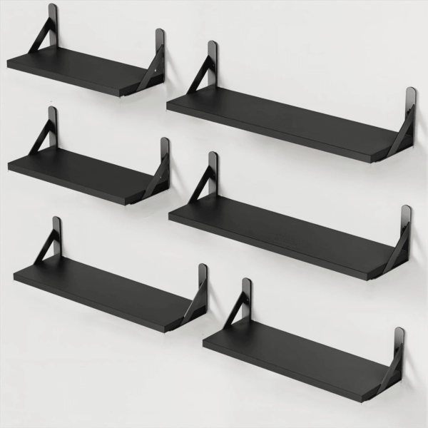 Wall Shelves Set of 6, Wood Floating Shelves for Decor, Rustic Farmhouse for Bedroom, Bathroom Storage, Book Shelves for Living Room, Black