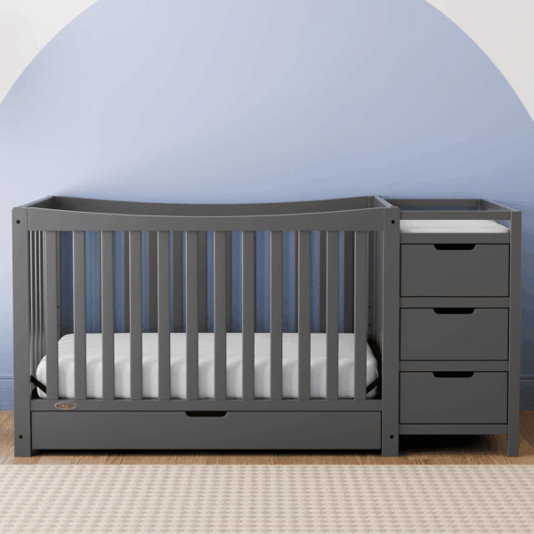 Remi 4-In-1 Convertible Crib & Changer with Drawer (Gray) – GREENGUARD Gold Certified, Crib and Changing -Table Combo, Includes Changing Pad, Converts to Toddler Bed, Daybed and Full-Size Bed - Image 2