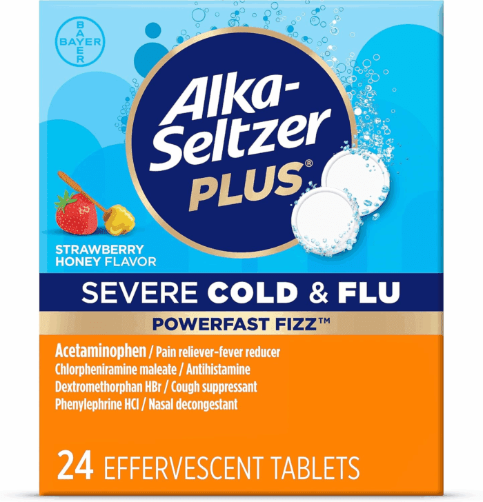 Powerfast Fizz, Severe Cold & Flu Medicine, Strawberry Honey Effervescent Tablets, 24Ct