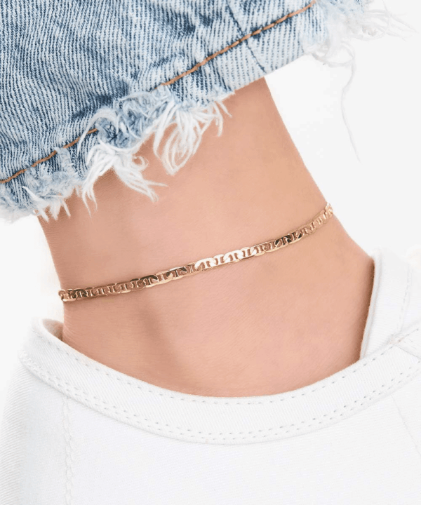 18K Gold Plated Flat Marina Link Anklet for Women - Made in Brazil - Image 3