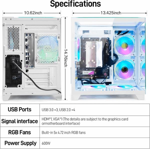 Desktop Computer, Prebuilt PC AMD Ryzen 7-5700G 8 Core 3.9Ghz, 16G DDR4 RAM, 1TB NVME SSD, Tower Computer with 650W Power Supply for Home and Office (White) - Image 3