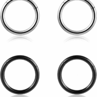 4Pcs 16G 18G 20G Surgical-Steel-Piercing-Ring-Nose-Rings-Hinged-Hoop-Earrings,6Mm 8Mm 10Mm 12Mm Seamless Stainless Steel Clicker Eyebrow Septum Piercing Hoop,Sliver Black Gold Rose Gold Rainbow Body Jewelry Set