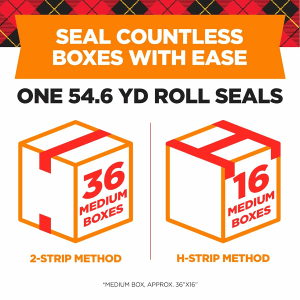 Long Lasting Storage Shipping Packaging Tape, 1.88" X 38.2 Yd, 1 Roll with Dispenser (3650S-RD-ESF) - Image 2