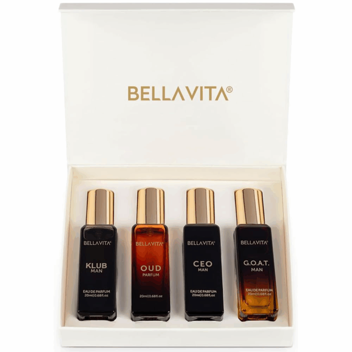 Bellavita Luxury Perfume for Men Gift Set (4 X 20Ml) | Gifts for Men | Fragrance Includes KLUB, OUD, CEO, GOAT Perfumes | Masculine, Woody, Citrusy, and Aromatic Perfumes Fragrance for Men