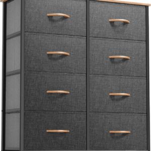 Dresser for Bedroom, Fabric Dresser with 8 Drawers, Tall Dresser, Double Dresser, Chest of Drawers for Closet, Living Room, Sturdy Steel Frame, Wooden Top, Easy Pull Handle