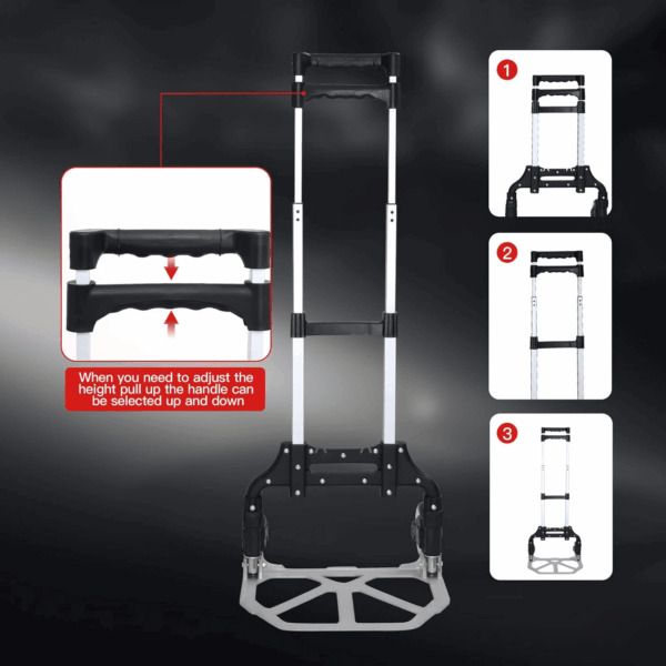 Folding Hand Truck Dolly Cart，Aluminum Portable Hand Cart for Daily Handling Work，180Lbs, with Silent Wheel，Telescoping Handle，Black Bungee Cord, Can Stand Alone，Light Weight - Image 7