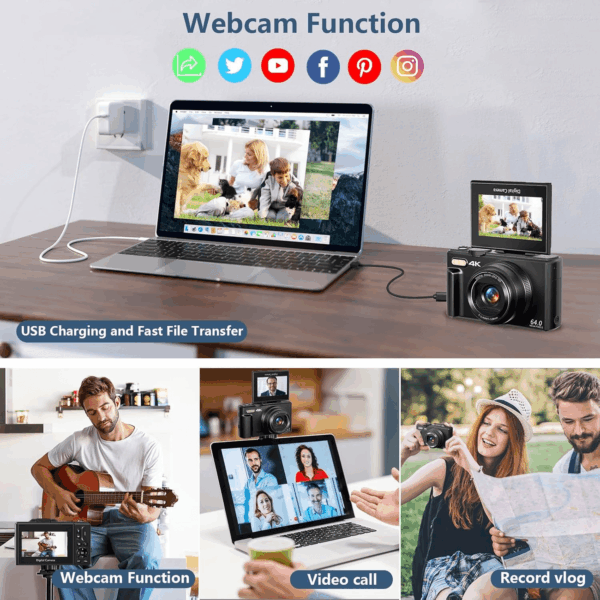 Digital Camera for Photography, 4K Vlogging Camera for Youtube 3" 180° Flip Screen 18X Digital Zoom Compact Retro Cameras with 32GB TF Card & 2 Batteries, Black - Image 4