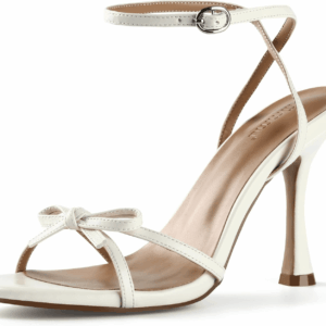 Women'S Bow Heels 4 in Stiletto Heeled Sandals for Women round Open Toe Sandals Elegant Summer Heels Soft PU Leather/Faux Suede