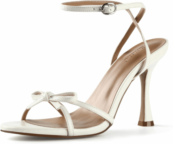 Women'S Bow Heels 4 in Stiletto Heeled Sandals for Women round Open Toe Sandals Elegant Summer Heels Soft PU Leather/Faux Suede