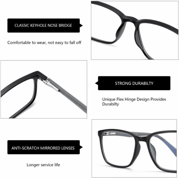 Blue Light Reading Glasses for Men，Sport Square Frame Readers, anti Glare Computer Glasses - Image 5