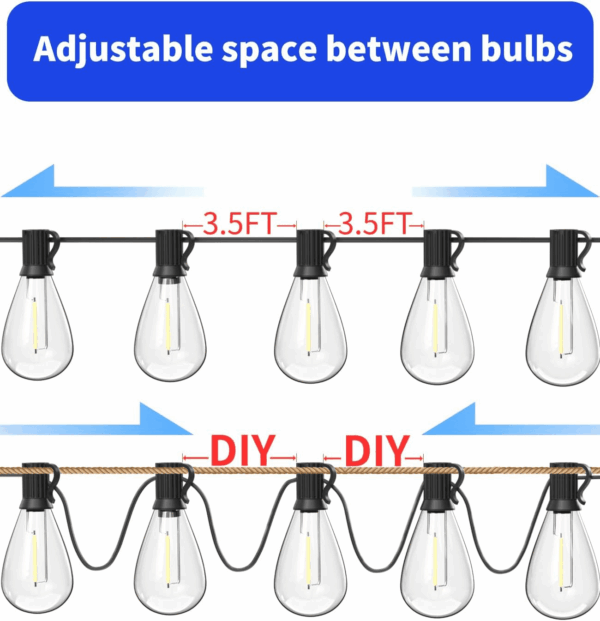 120FT LED Outdoor String Lights with 30+2 Edison Shatterproof Waterproof Bulbs, 2700K Commercial Grade Patio Lights, Heavy Duty outside Hanging Outdoor Lights for Garden Porch Deck Decor - Image 3