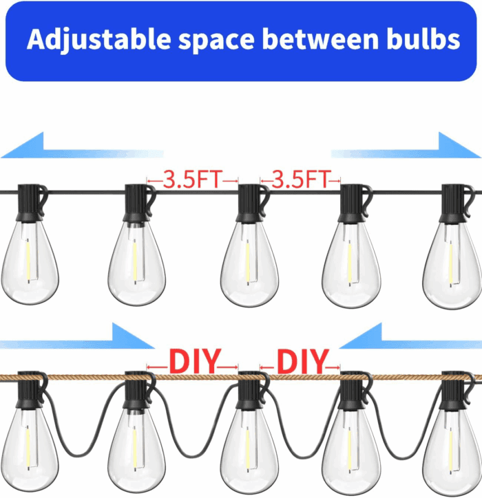 120FT LED Outdoor String Lights with 30+2 Edison Shatterproof Waterproof Bulbs, 2700K Commercial Grade Patio Lights, Heavy Duty outside Hanging Outdoor Lights for Garden Porch Deck Decor - Image 3