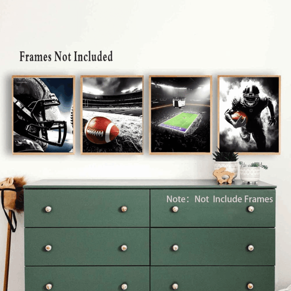 American Football Sport Canvas Wall Art,American Football Art Prints, Rugby Art Poster, Black White Gym Artwork Prints for Bedroom Man Cave Boy'S Bedroom Decor,Set of 4 (8"X10", No Frame - Image 2