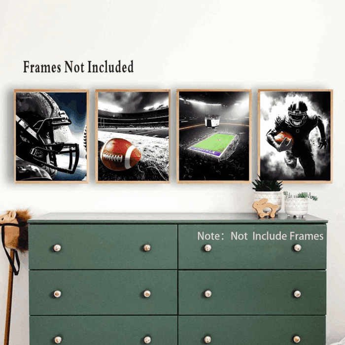 American Football Sport Canvas Wall Art,American Football Art Prints, Rugby Art Poster, Black White Gym Artwork Prints for Bedroom Man Cave Boy'S Bedroom Decor,Set of 4 (8"X10", No Frame - Image 2