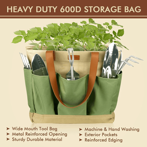 Gardening Tools - 10 Pcs Garden Tool Set Heavy Duty Stainless Steel Garden Supplies Hand Tools with Wooden Handle, Storage Tote Bag, Gardening Gifts for Women and Men - Image 2