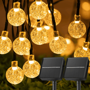 Solar String Lights Outdoor Waterproof, 2 Pack 60 LED 36.5 FT Each, Solar Powered Patio Lights with 8 Lighting Modes for Garden Yard Porch Wedding Party Decor (Warm White)