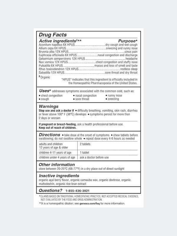 Cold Crush | Multi-Symptom Cough, Congestion & Sore Throat Relief for Adults | Acai Berry Flavor | Certified Organic & Non-Gmo | Homeopathic Remedy Made Clean | 60 Chewable Tablets​ - Image 6