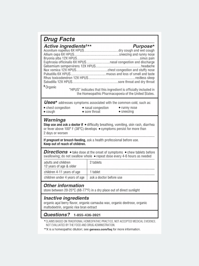 Cold Crush | Multi-Symptom Cough, Congestion & Sore Throat Relief for Adults | Acai Berry Flavor | Certified Organic & Non-Gmo | Homeopathic Remedy Made Clean | 60 Chewable Tablets​ - Image 6