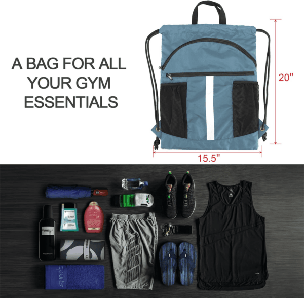 Drawstring Backpack Bag with Shoe Compartment, X-Large Black Gym Sports String Cinch Backpack - Image 2
