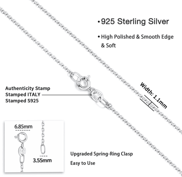 925 Sterling Silver Chain Necklace Chain for Women 1.1Mm Cable Chain Necklace Upgraded Spring-Ring Clasp - Thin & Sturdy - Italian Quality 16/18/20/22/24 Inch - Image 5