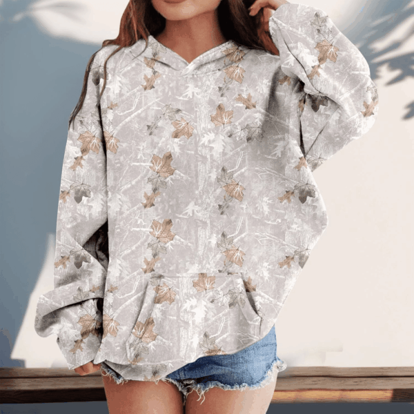 Camo Hoodies for Teen Girls Cute Sweatshirt Maple Leaf Print Oversized Fleece Sweatshirts Pullover Tops with Pocket - Image 2