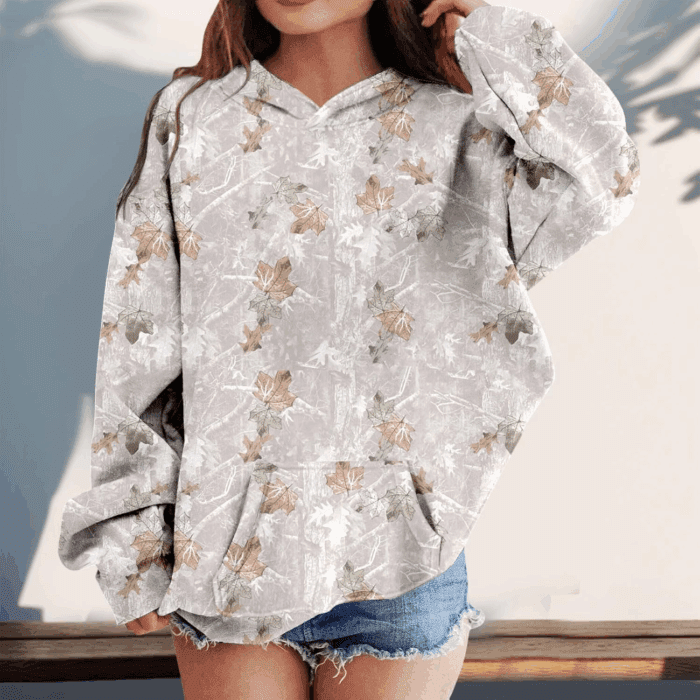 Camo Hoodies for Teen Girls Cute Sweatshirt Maple Leaf Print Oversized Fleece Sweatshirts Pullover Tops with Pocket - Image 2