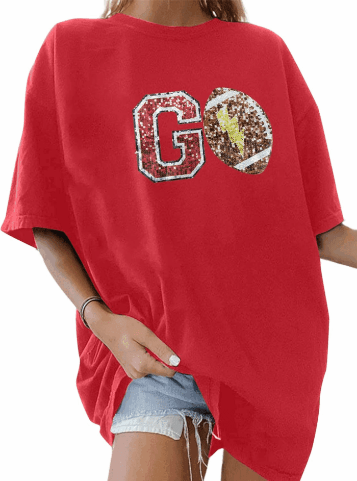 Oversized Football Shirts Womem'S Game Day Shirt Sparkle Graphic Tee Tops Casual Short Sleeve Shirt Vintage T-Shirt - Image 5