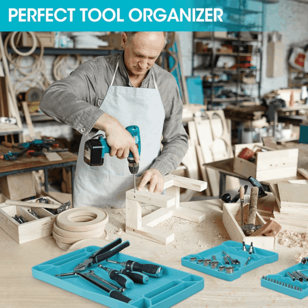 Flexible Tool Tray, Silicone Tool Holder for Mechanics Storage, Heat and Chemical Resistant Tool Organizer for Automotive, Industry and Household(3Pack Blue) - Image 7