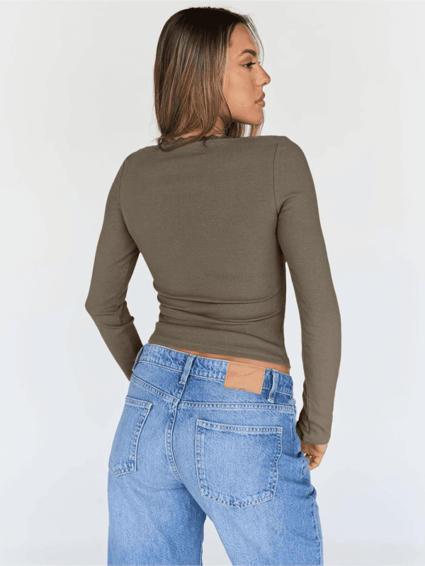Womens Long Sleeve Shirts Crop Square Neck Ribbed Tops Basic Slim Fit Y2K Fall Winter Clothes Outfits 2025 - Image 4