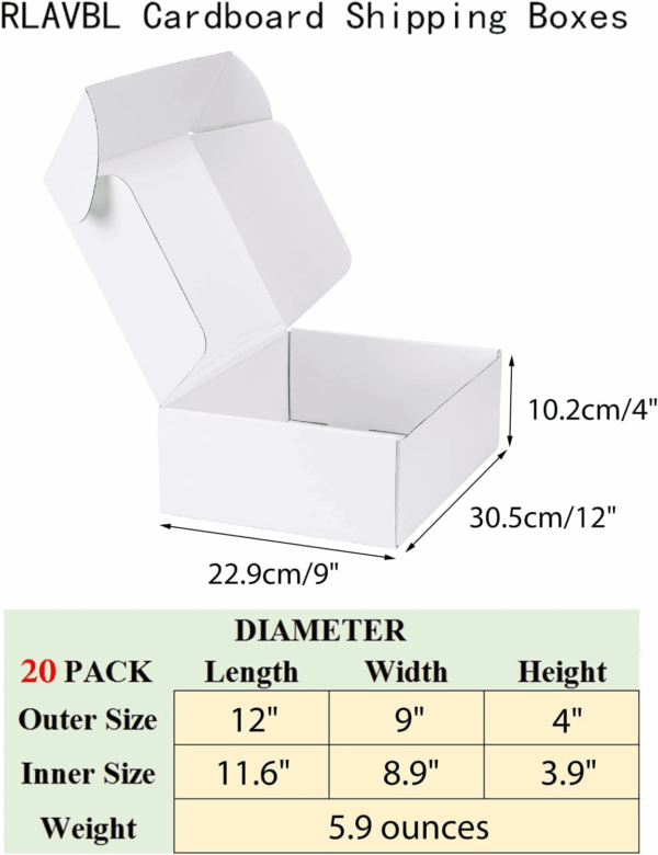 12X9X4 Inches Shipping Boxes Set of 20, White Corrugated Cardboard Box, Mailer Boxes for Small Business - Image 2