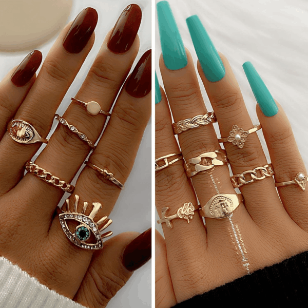 36 PC Gold Plated Jewelry Set with 4 Necklace, 11 Bracelet, 7 Ear Cuffs Earring, 14 Knuckle Rings for Women Girls Valentine Anniversary Birthday Friendship Gift - Image 6