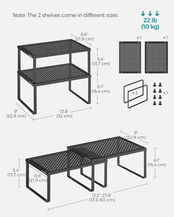 Spice Racks, Set of 2 Metal Cabinet Shelf Organizers, Countertop Organizers, Shelf Risers, Stackable, Expandable, Ink Black UKCS001B01 - Image 2