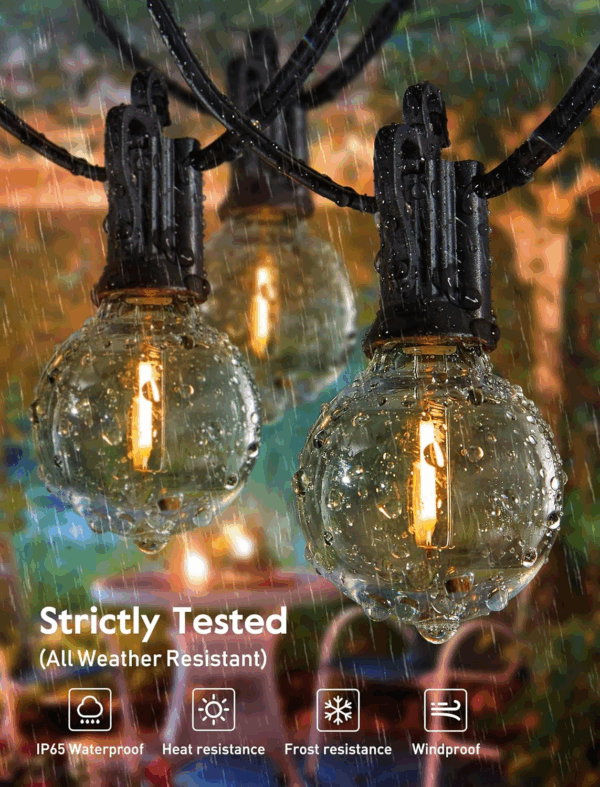 Solar Outdoor Lights - 38 FT Solar String Lights with USB Port and Cable Ties, Commercial Shatterproof G40 LED Bulbs, Waterproof Hanging Patio Light for Backyard Porch Bistro Decor - Image 3