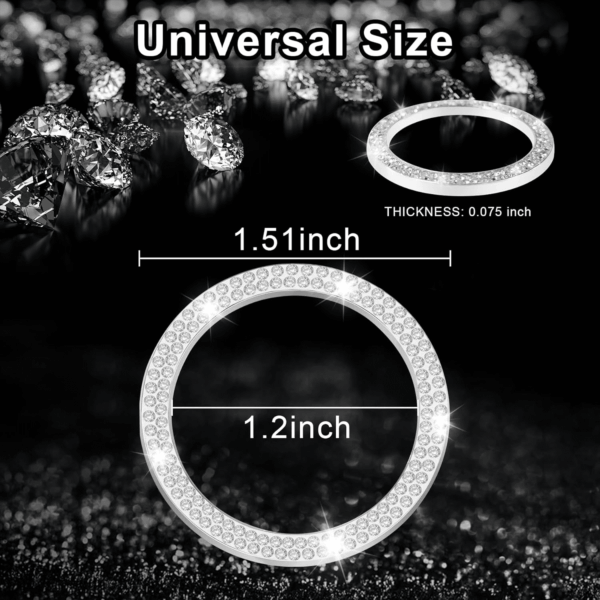 2 PCS Crystal Double Rhinestone Car Engine Start Stop Decoration Ring, Bling Car Interior Accessories for Women, Push to Start Button Cover/Sticker, Key Ignition & Knob Bling Ring, White - Image 4