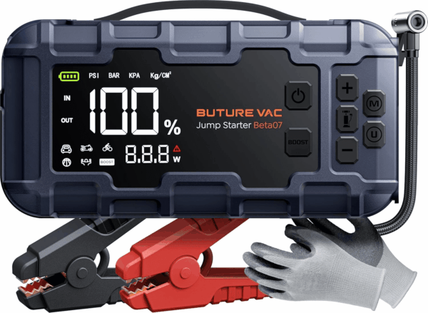 10-In-1 Portable Car Battery Jump Starter with Air Compressor 8000A 160PSI 45W Charger, Jump Starter Jump Box (All Gas 14L Diesel), Car Battery Jumper Starter Portable Jumper Cables, Gloves, Lights