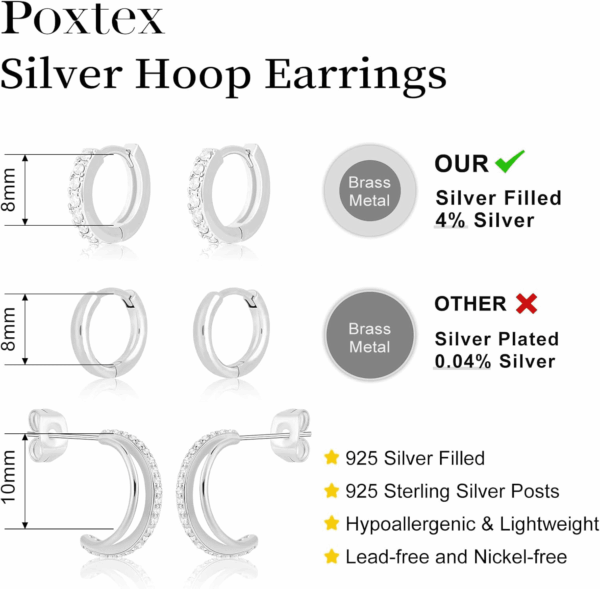 Small Sterling Silver Huggie Hoop Earrings Set for Women, 14K Gold Plated Cartilage Earings for Multiple Piercing Hypoallergenic Trendy Jewelry, Dainty Tiny Mini Stack Cubic Zircon Earring Gift - Image 4