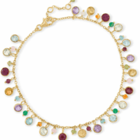 13.50 Ct. T.W. Multi-Gemstone Drop Anklet in 18Kt Gold over Sterling. 9 Inches