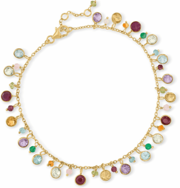 13.50 Ct. T.W. Multi-Gemstone Drop Anklet in 18Kt Gold over Sterling. 9 Inches