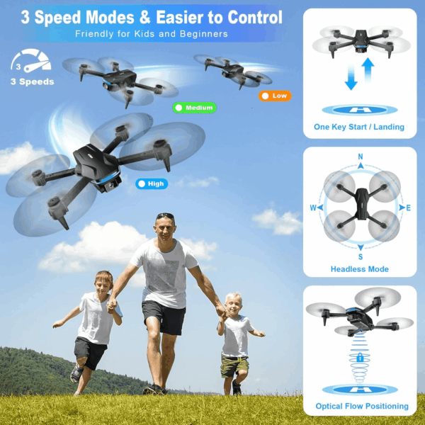 Drone with Camera 1080P HD FPV Foldable Drone for Beginners and Kids, Quadcopter with Voice Gesture Control with Carrying Case, One Key Take Off/Land, Optical Flow Positioning, 360° Flip, Waypoint Fly - Image 3