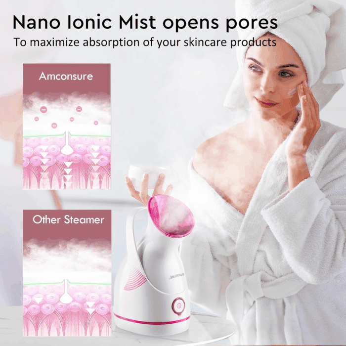 Facial Steamer - Nano Ionic Face Steamer Warm Mist Steamer for Home Sauna SPA, Humidifier for Face Steamer for Deep Cleaning Unclogs Pores Sinuses - Bonus 5 Piece Stainless Steel Skin Kit - Image 3