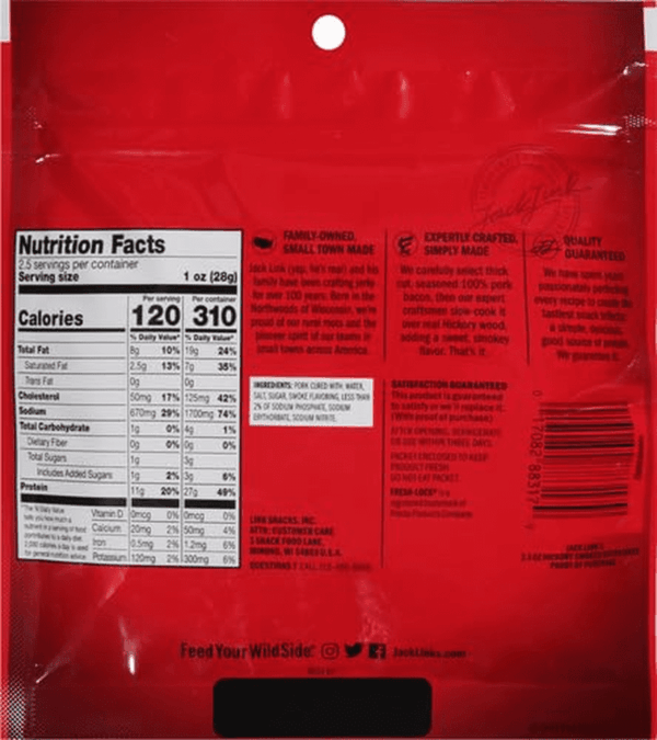 Bacon Jerky, Hickory Smoked - Flavorful Ready to Eat Meat Snack with 11G of Protein, Made with 100% Thick Cut Real Bacon, Protein Snack, Keto & Paleo Diet Ready, 2.5 Oz. - Image 3
