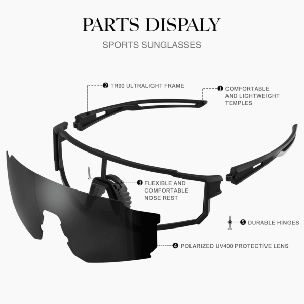 Polarized Sport Sunglasses for Men and Women, Lightweight TR90 Sun Glasses with UV Protection for Cycling Running - Image 4