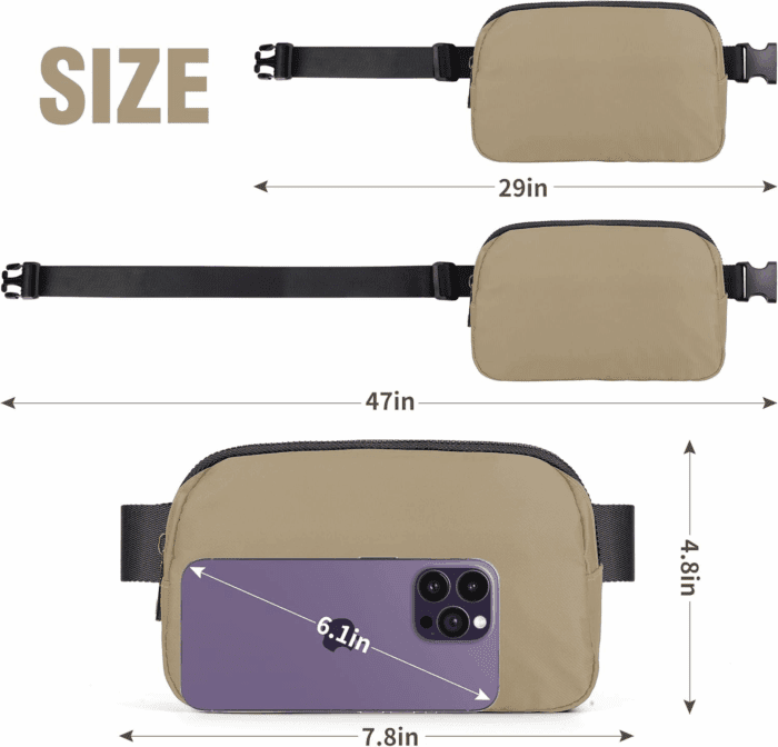 Mini Fanny Pack Khaki Belt Bag for Women and Men, Fashionable Waterproof Waist Pack with Adjustable Strap for Traveling, Hiking, Jogging, Cycling - Image 4