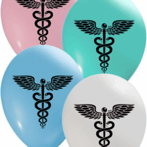 Caduceus, Medecine, Doctor Balloons - 12 Inch Latex - 2 Sided Print (16 Pieces) for Event Use - Fill with Air or Helium