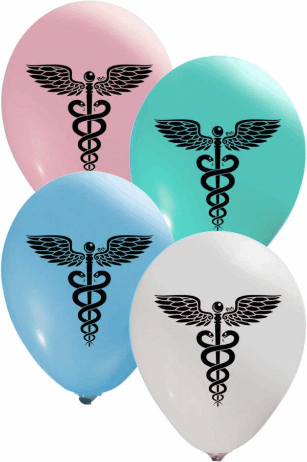 Caduceus, Medecine, Doctor Balloons - 12 Inch Latex - 2 Sided Print (16 Pieces) for Event Use - Fill with Air or Helium